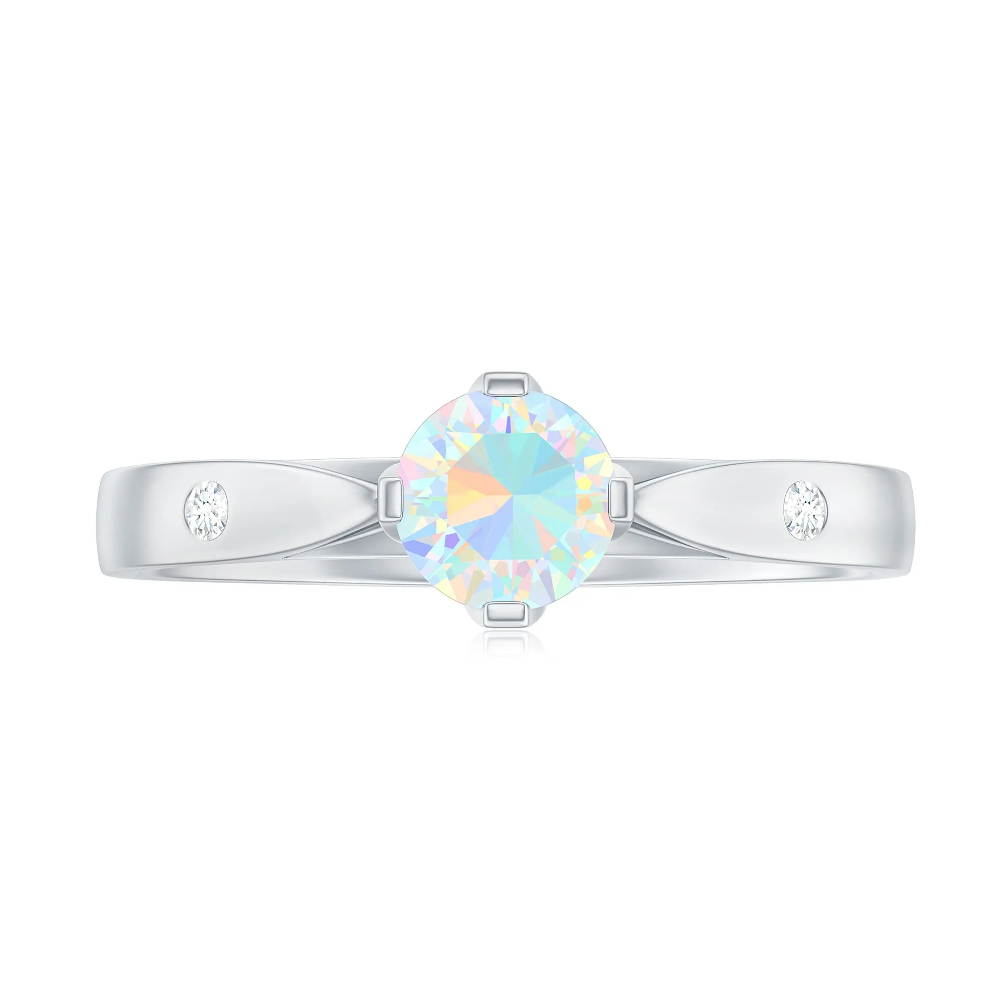 Natural Ethiopian Opal Solitaire Ring with Diamond