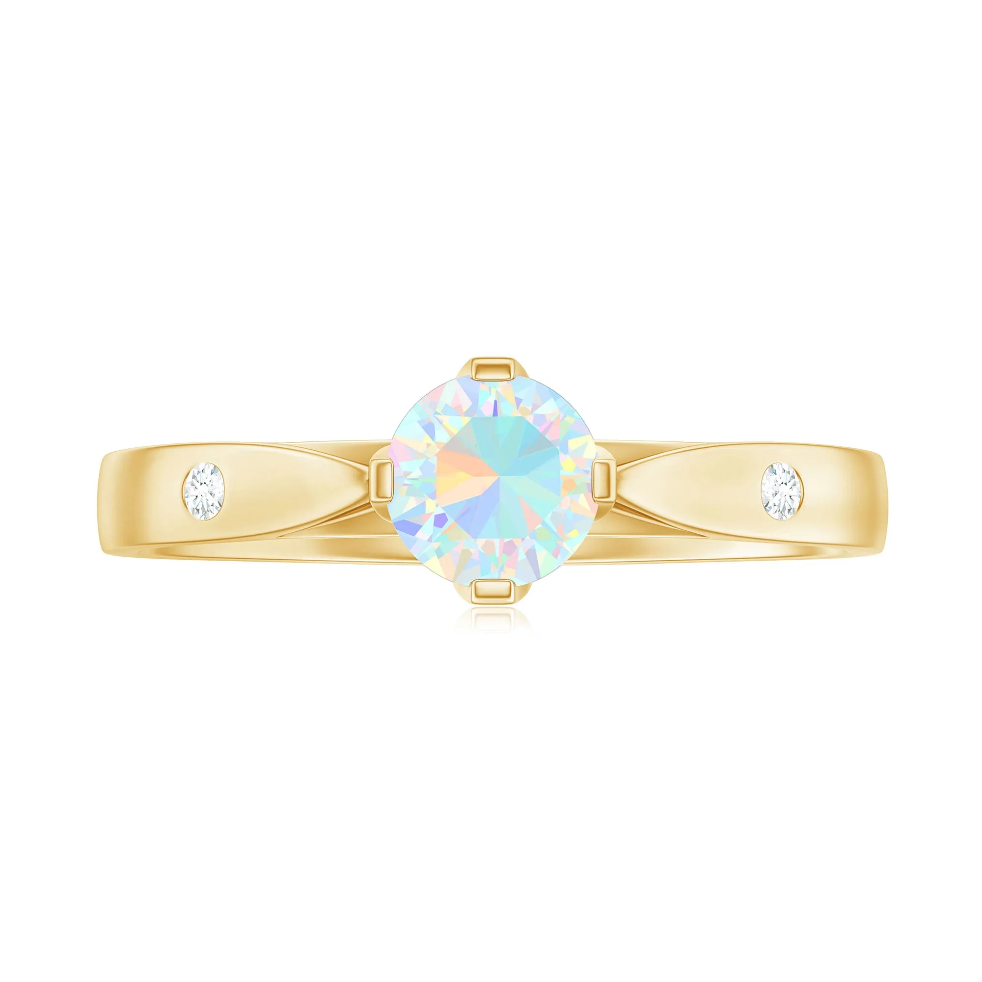 Natural Ethiopian Opal Solitaire Ring with Diamond