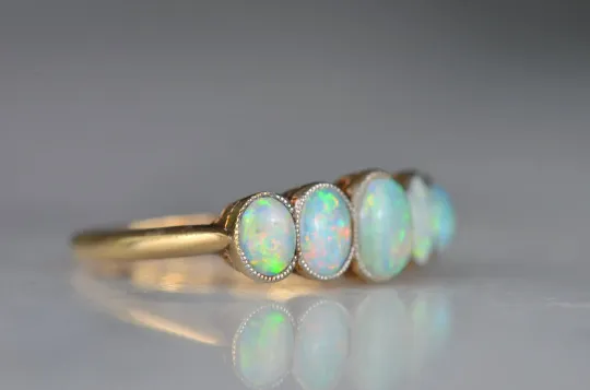 Natural Oval Cut Half Eternity Opal Vintage Engagement Rings - 14k Gold Vermeil Rings