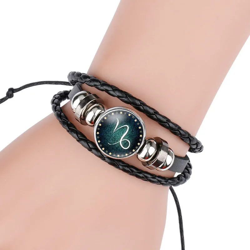 New 12 Constellation Luminous Leather Bracelet