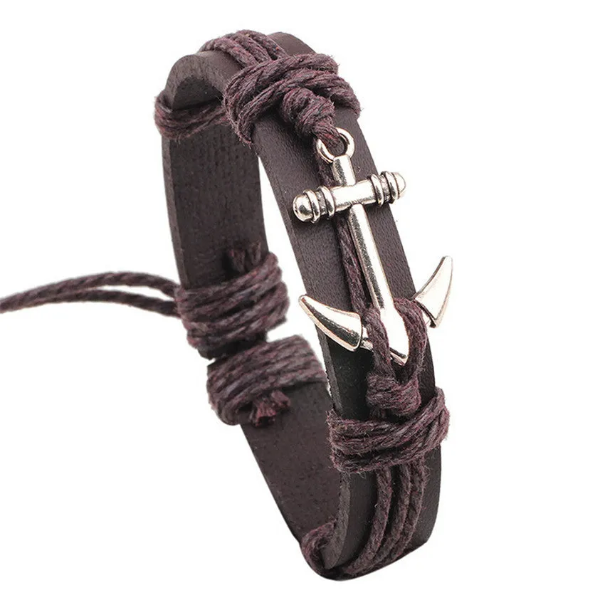 New Arrivals Leather Anchor Bracelet For Men Women Anchors Charm Male Bangle Bracelet Chain Waistband Best friend gift