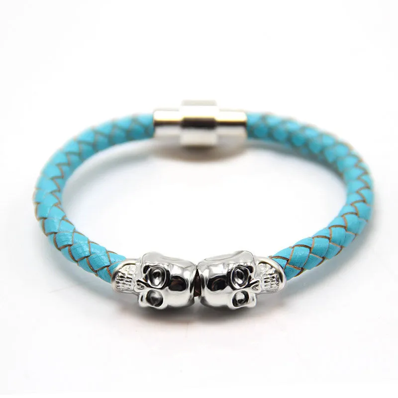 New fashion customize man jewelry bracelet leather bracelet for man Magnetic Punk wrap skull man bracelet skull man bangle