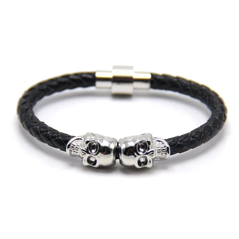 New fashion customize man jewelry bracelet leather bracelet for man Magnetic Punk wrap skull man bracelet skull man bangle