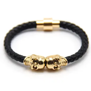 New fashion customize man jewelry bracelet leather bracelet for man Magnetic Punk wrap skull man bracelet skull man bangle