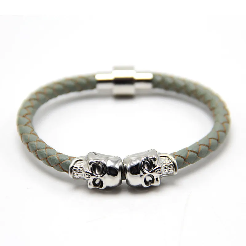 New fashion customize man jewelry bracelet leather bracelet for man Magnetic Punk wrap skull man bracelet skull man bangle