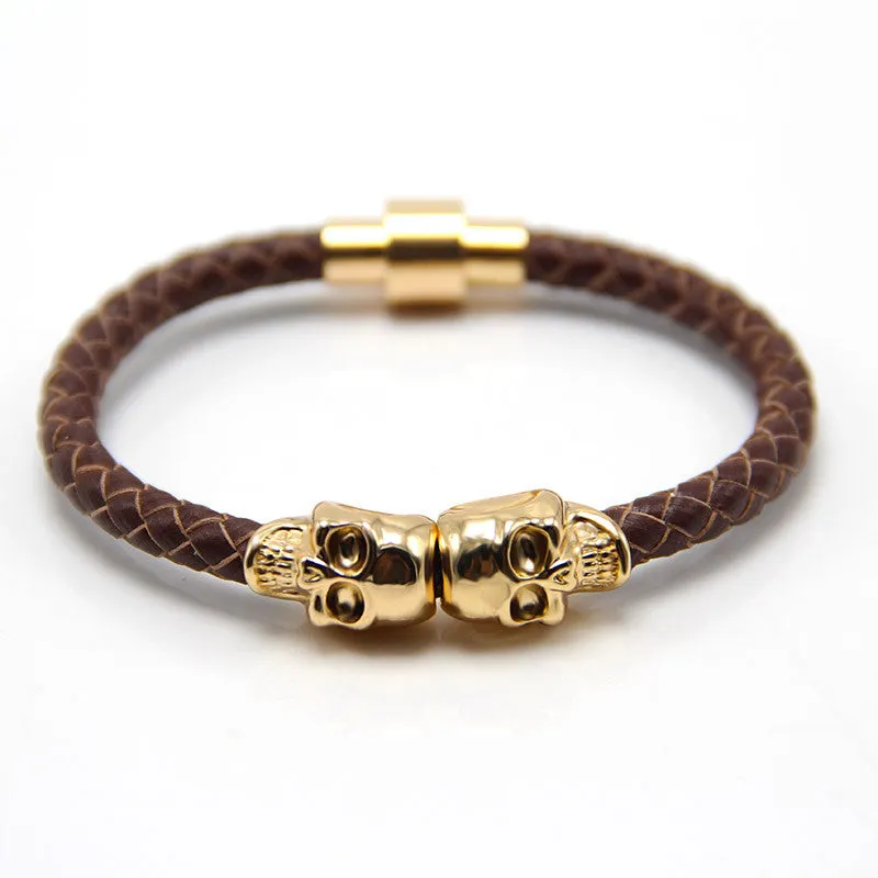 New fashion customize man jewelry bracelet leather bracelet for man Magnetic Punk wrap skull man bracelet skull man bangle