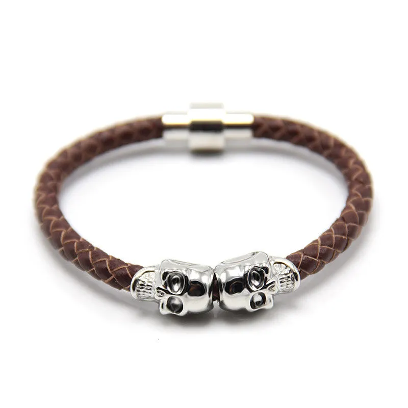 New fashion customize man jewelry bracelet leather bracelet for man Magnetic Punk wrap skull man bracelet skull man bangle