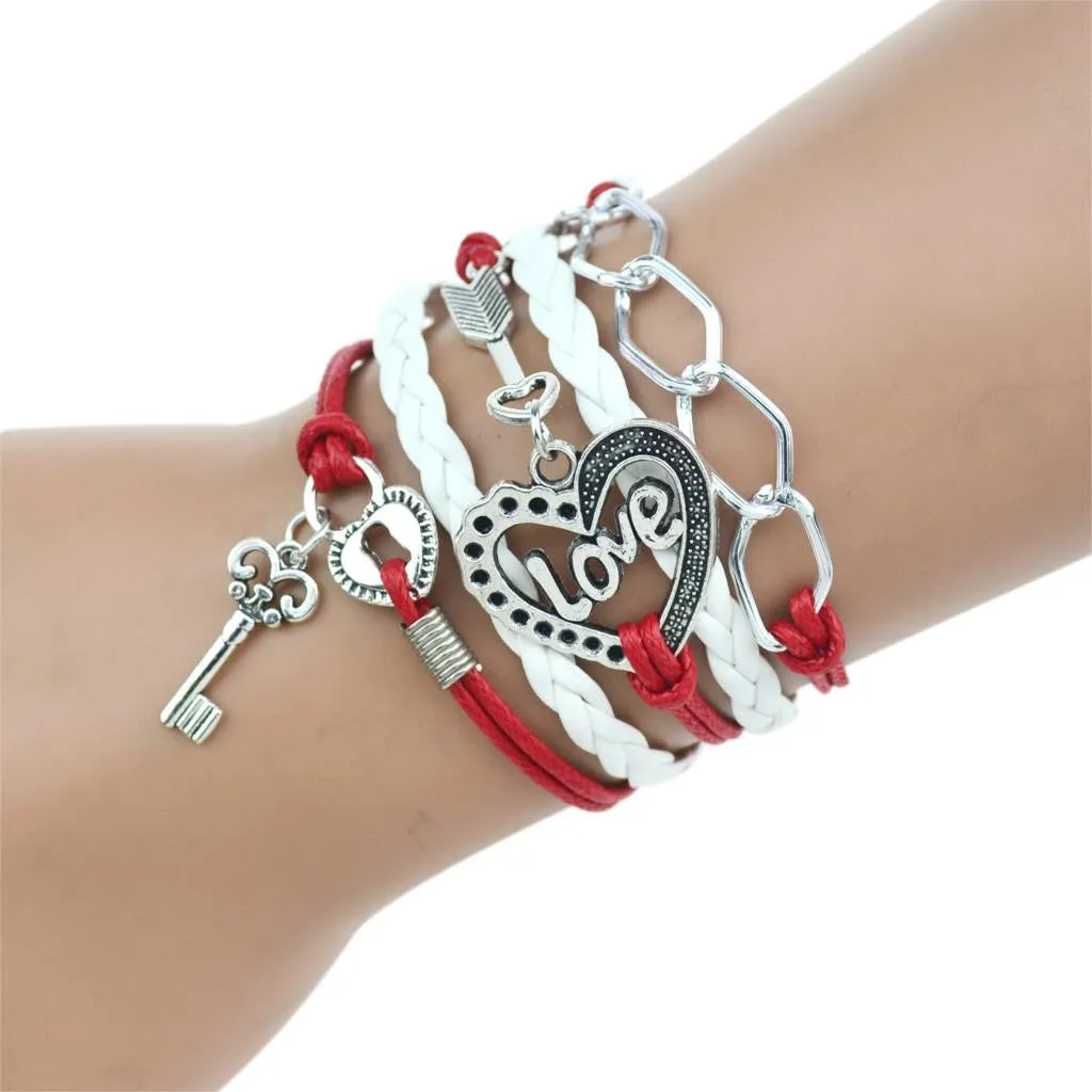 New Fashion Infinity Love Birds Sister Charm Bracelet With Handwoven leather Bracelets for Women Man Valentine's Day Gift