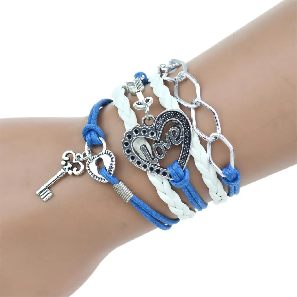 New Fashion Infinity Love Birds Sister Charm Bracelet With Handwoven leather Bracelets for Women Man Valentine's Day Gift