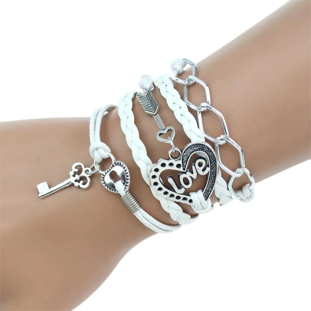 New Fashion Infinity Love Birds Sister Charm Bracelet With Handwoven leather Bracelets for Women Man Valentine's Day Gift