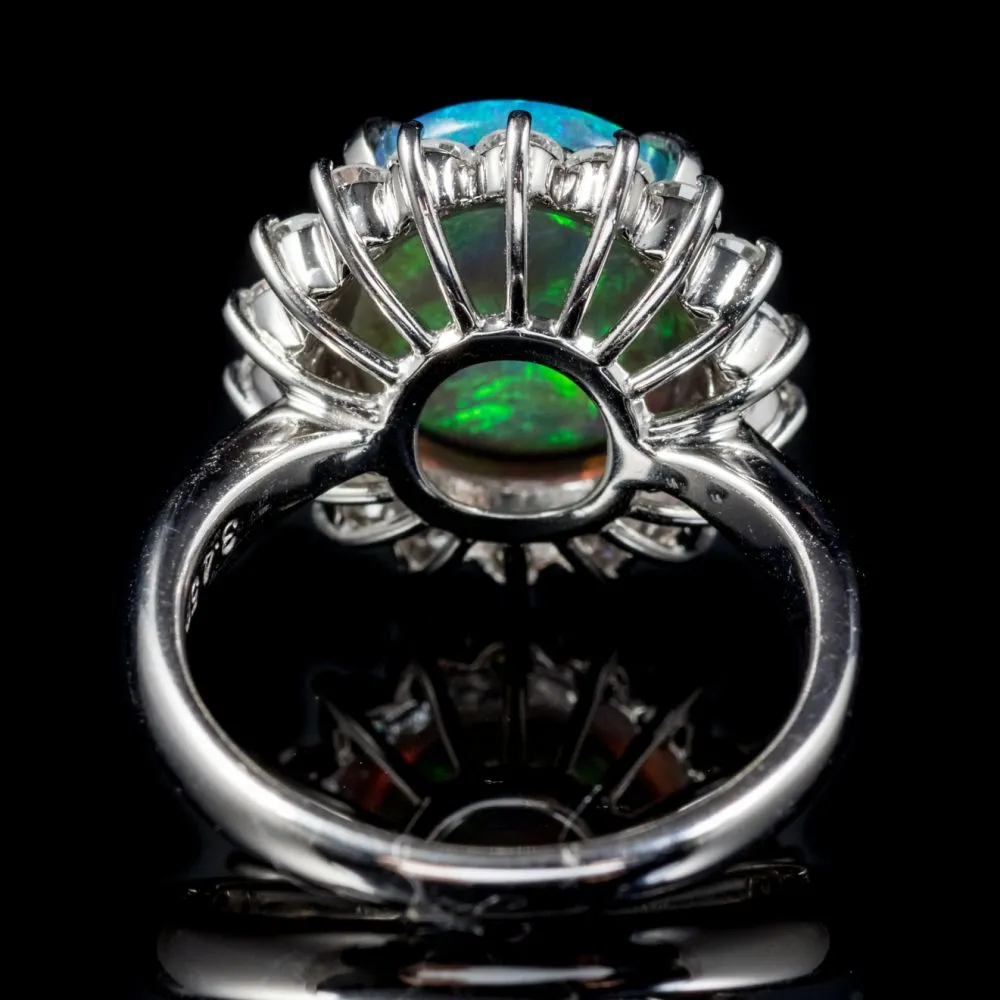 Opal Diamond Cluster Ring Platinum 3.4Ct Opal Circa 1960