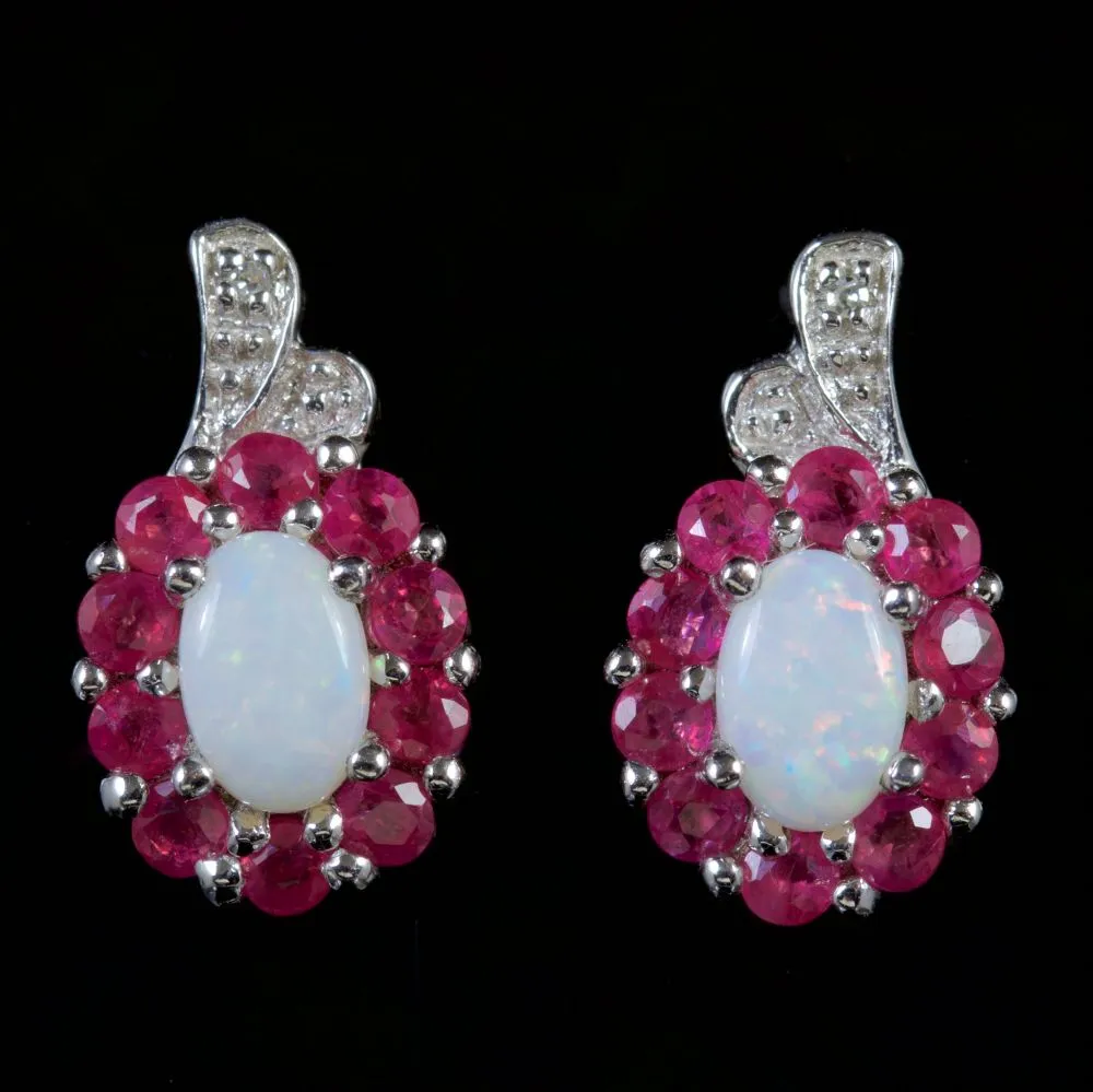 Opal Ruby Diamond Earrings Silver Earrings