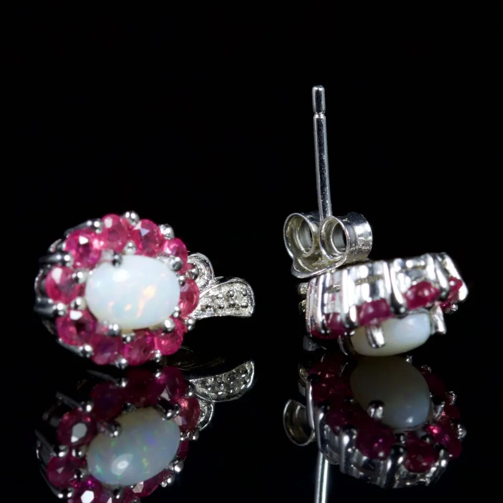 Opal Ruby Diamond Earrings Silver Earrings