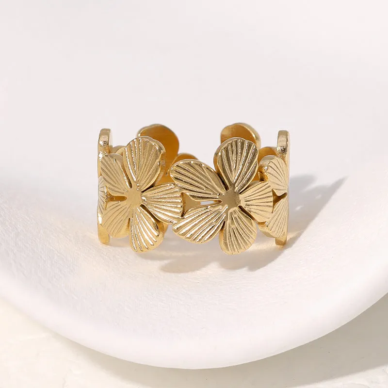 Open Ring Minimalist Flower Stainless Steel Electroplating Rings