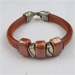 Orange Genuine Leather Cord Bracelet Handmade Accents in a Plus Size