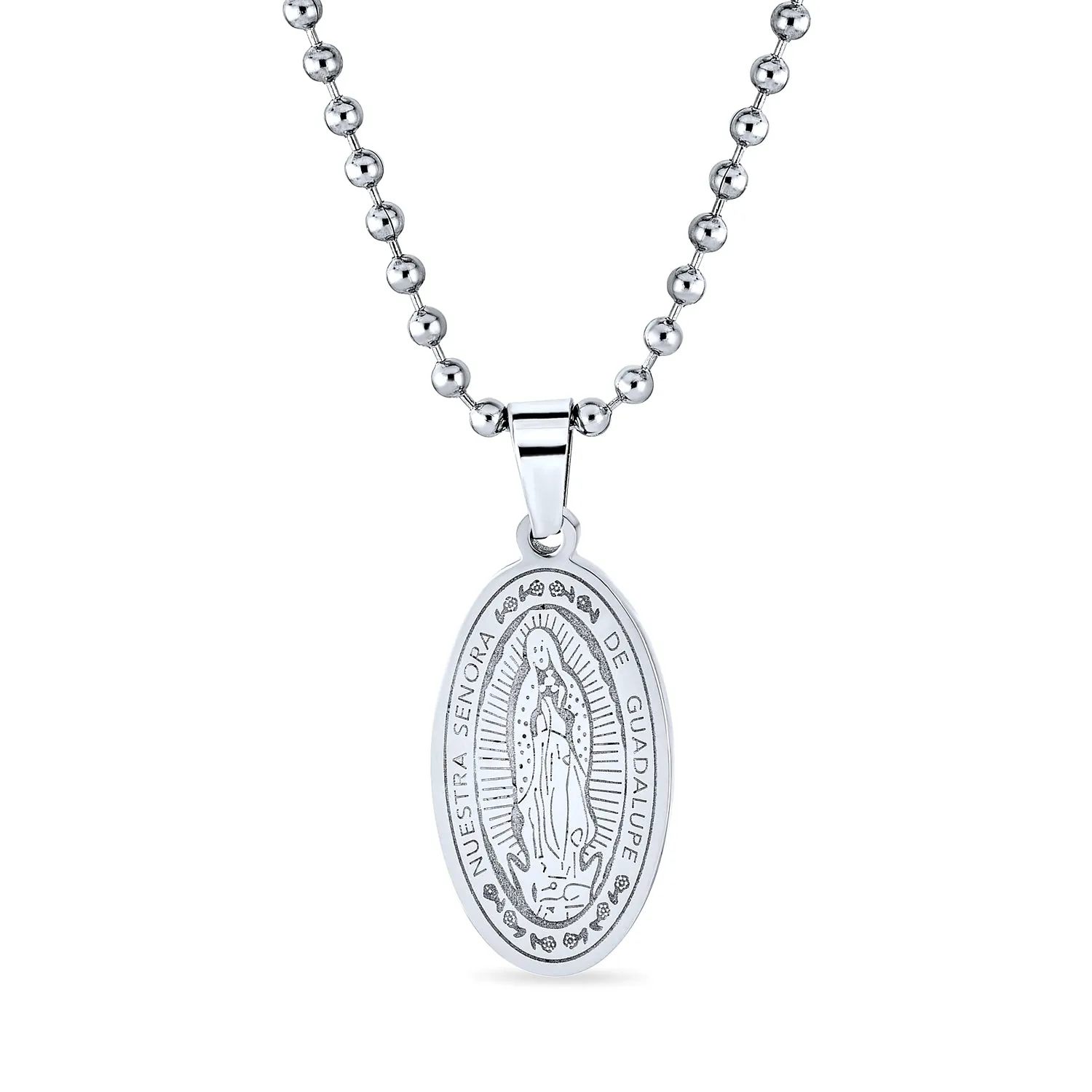 Our Lady Of Guadalupe Virgin Mary Pendant Necklace Stainless Steel Medallion