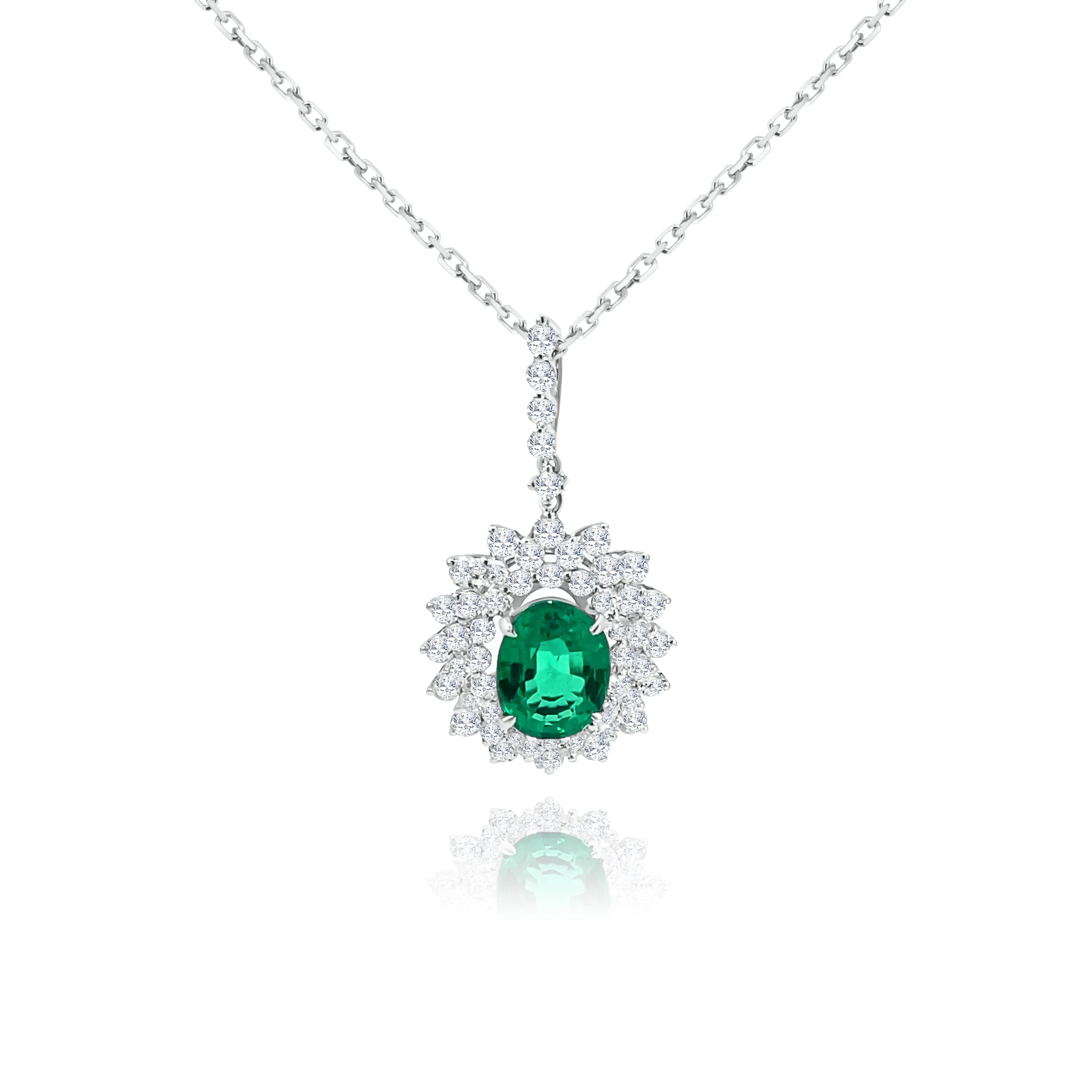 Oval cut emerald &  Brilliant cut Diamonds "Lumina" Pendant