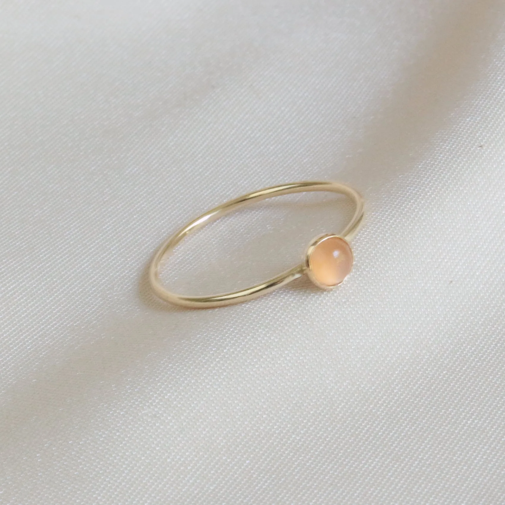 Peach Moonstone Minimalist 4mm Ring