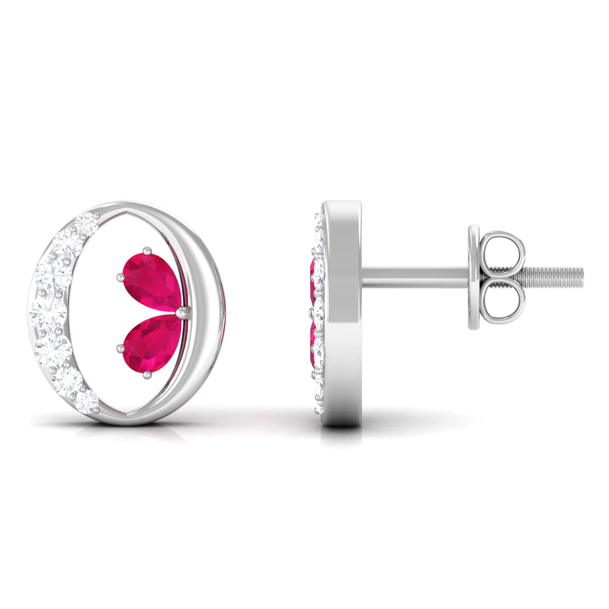 Pear Cut Ruby and Diamond Stud Earrings