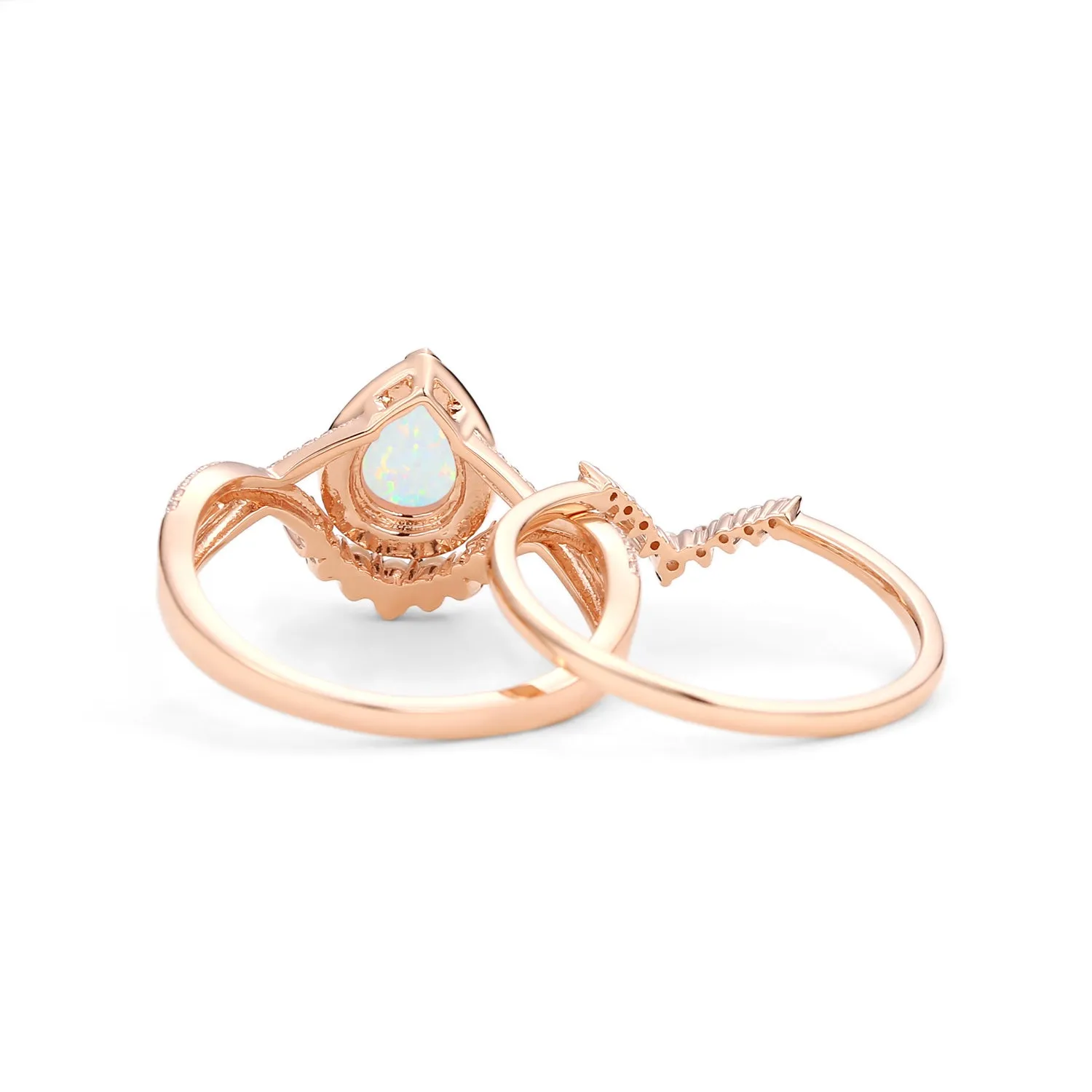 Pear Opal & Pearl Halo Infinity Ring Set 2pcs