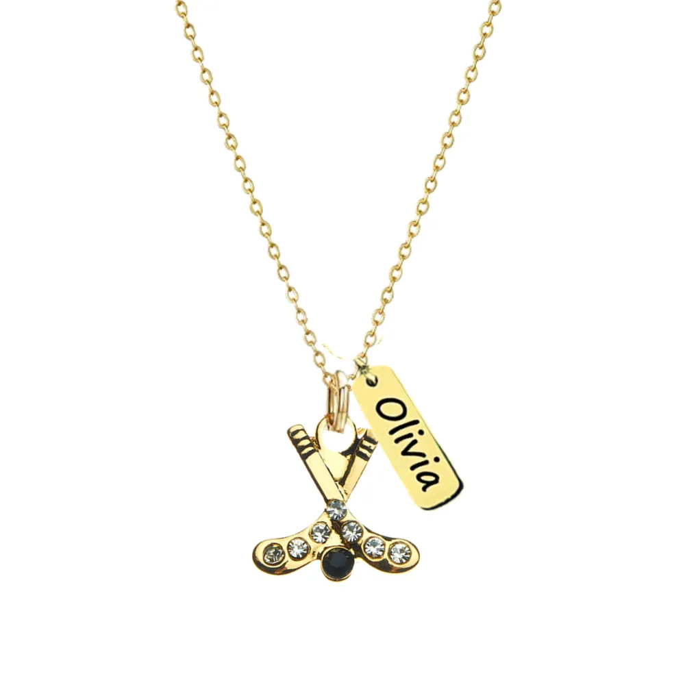 Personalized Engraved Ice Hockey Stick Necklace - Pick Charm