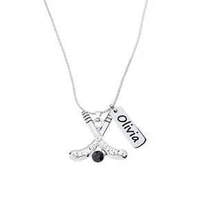 Personalized Engraved Ice Hockey Stick Necklace - Pick Charm