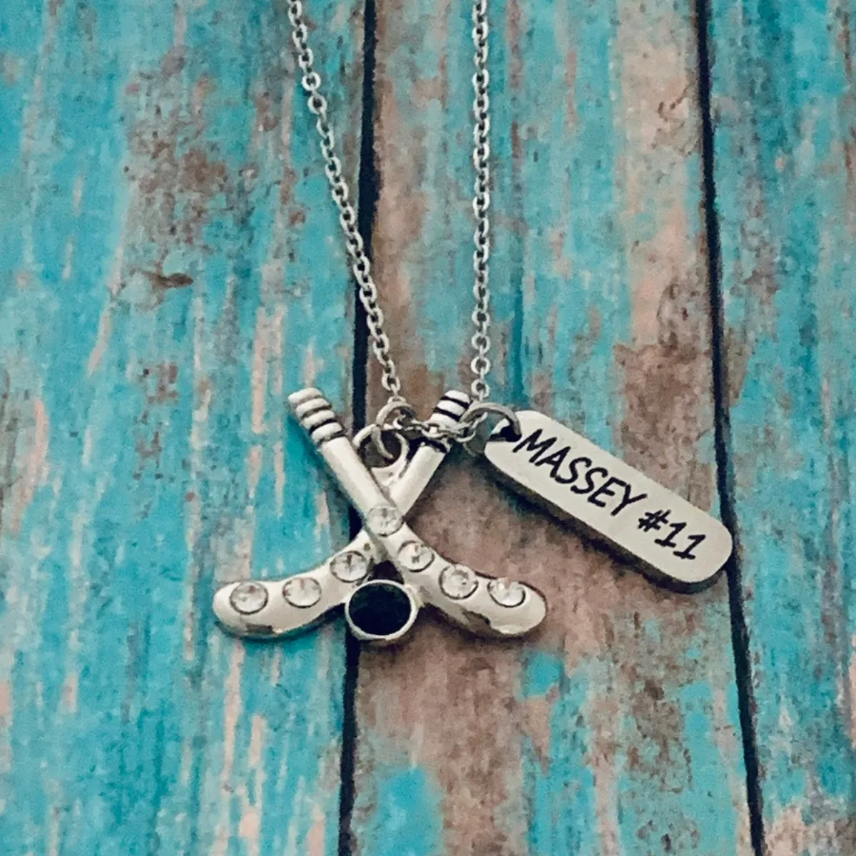 Personalized Engraved Ice Hockey Stick Necklace - Pick Charm