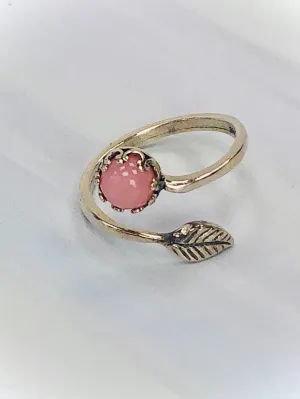 Pink Opal Leaf Ring, Peruvian Pink Opal Ring, Botanical jewelry collection