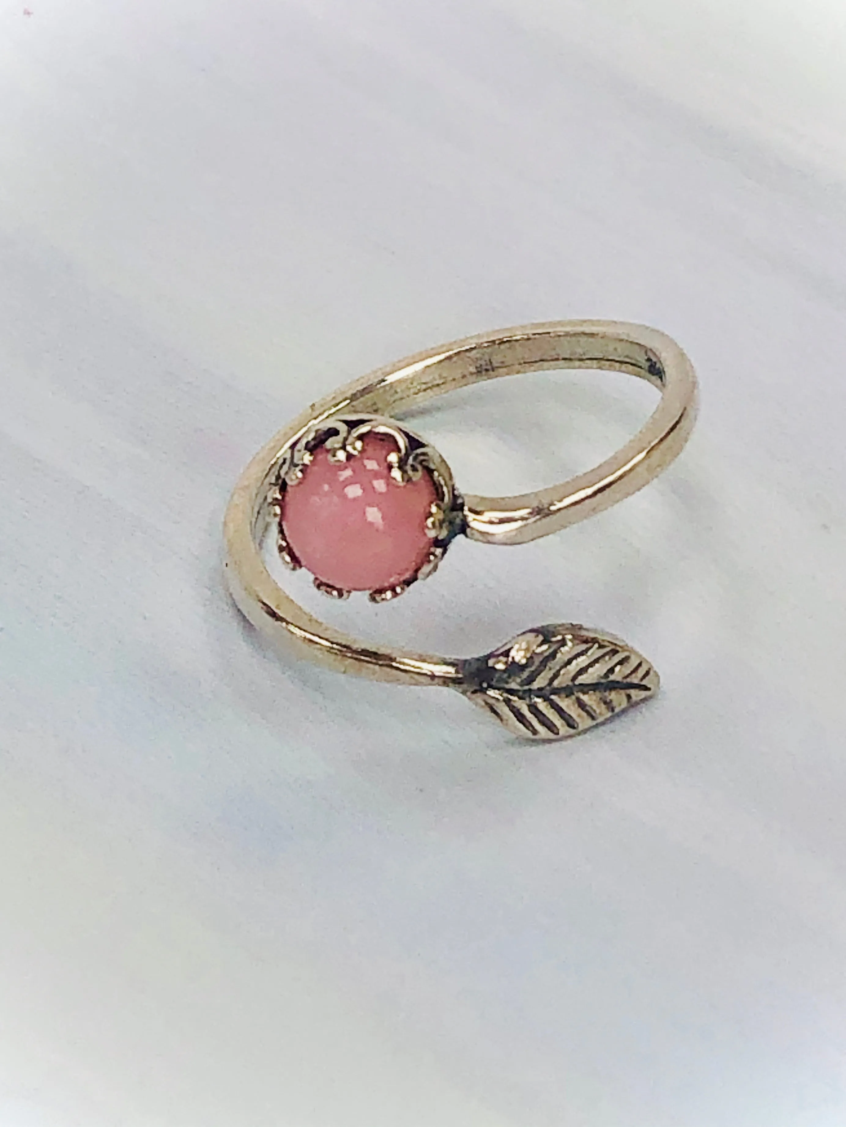 Pink Opal Leaf Ring, Peruvian Pink Opal Ring, Botanical jewelry collection