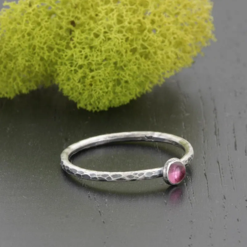 Pink Tourmaline and Hammered Silver Ring - PLUMERIA