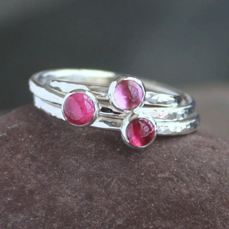 Pink Tourmaline and Hammered Silver Ring - PLUMERIA