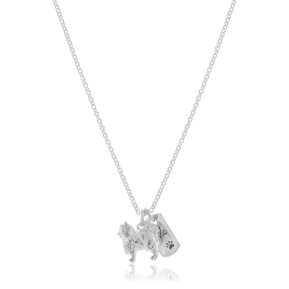 Pomeranian Personalised Silver Dog Tag Necklace