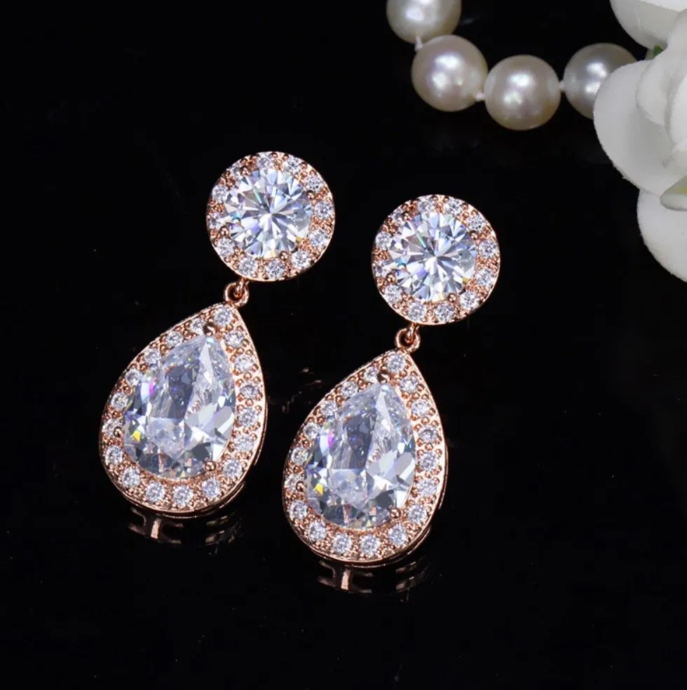 "Carla" - Cubic Zirconia Bridal Earrings - Available in Silver, Rose Gold and Yellow Gold