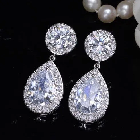 "Carla" - Cubic Zirconia Bridal Earrings - Available in Silver, Rose Gold and Yellow Gold