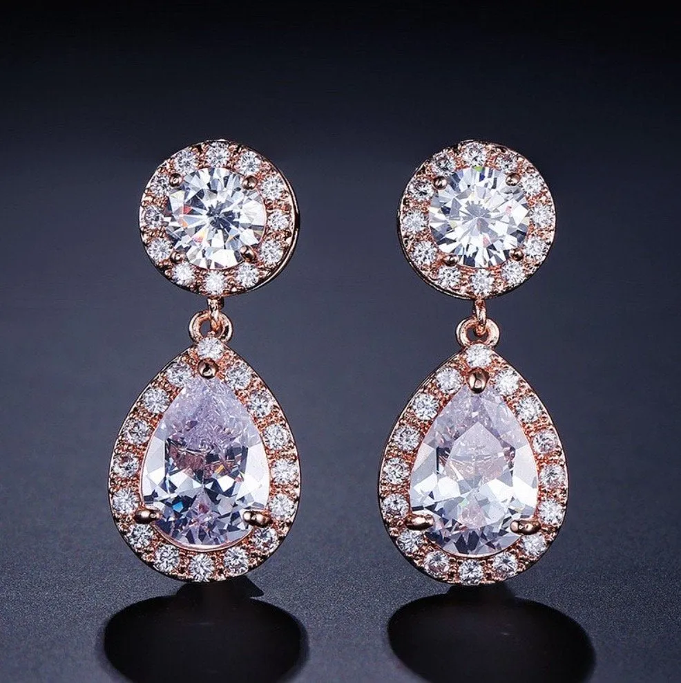 "Carla" - Cubic Zirconia Bridal Earrings - Available in Silver, Rose Gold and Yellow Gold