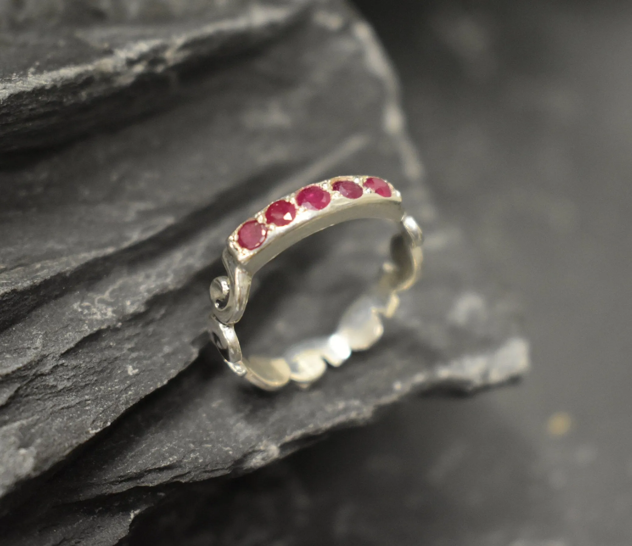 Red Bar Band - Natural Ruby Ring, July Birthstone Ring