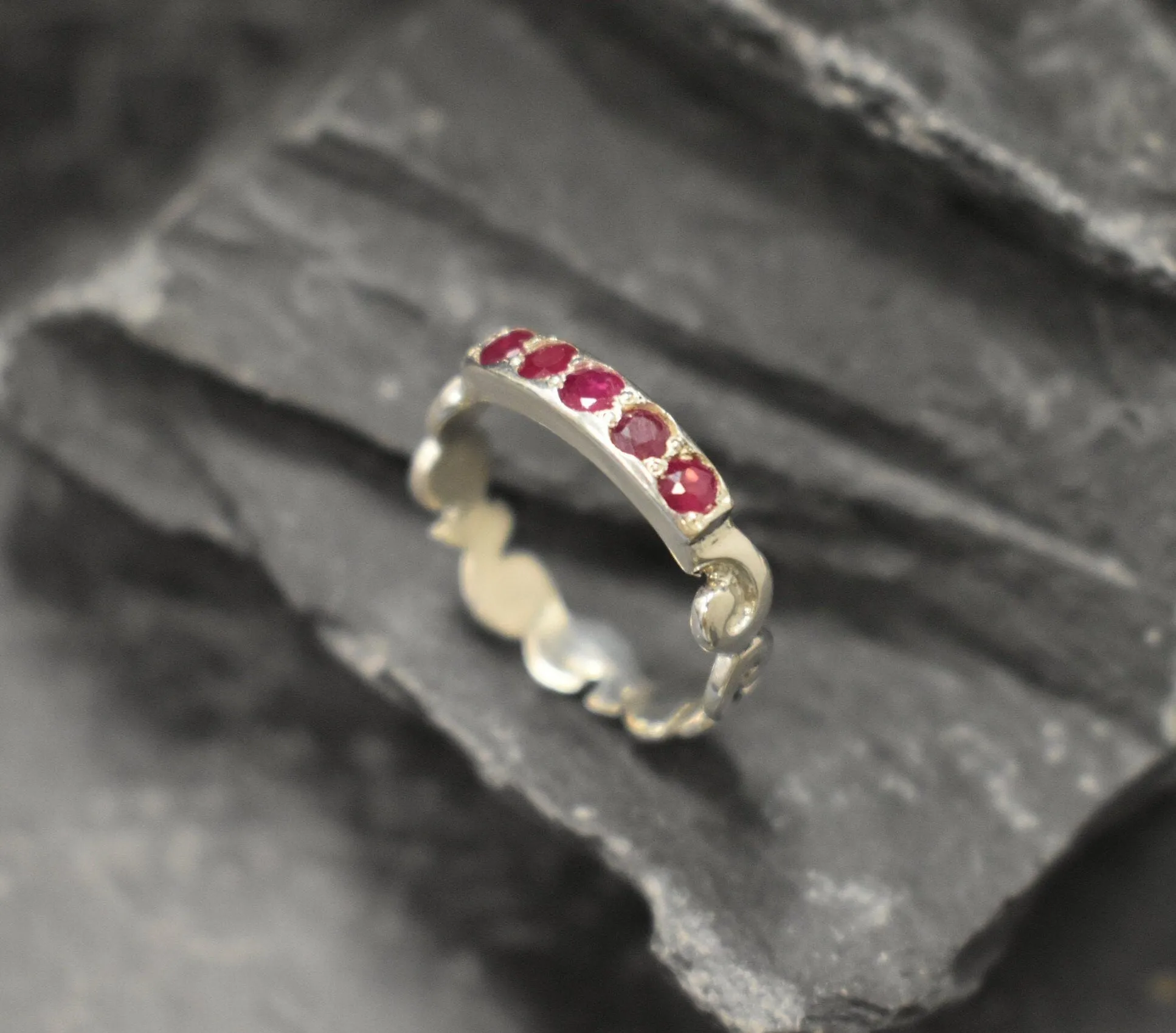 Red Bar Band - Natural Ruby Ring, July Birthstone Ring