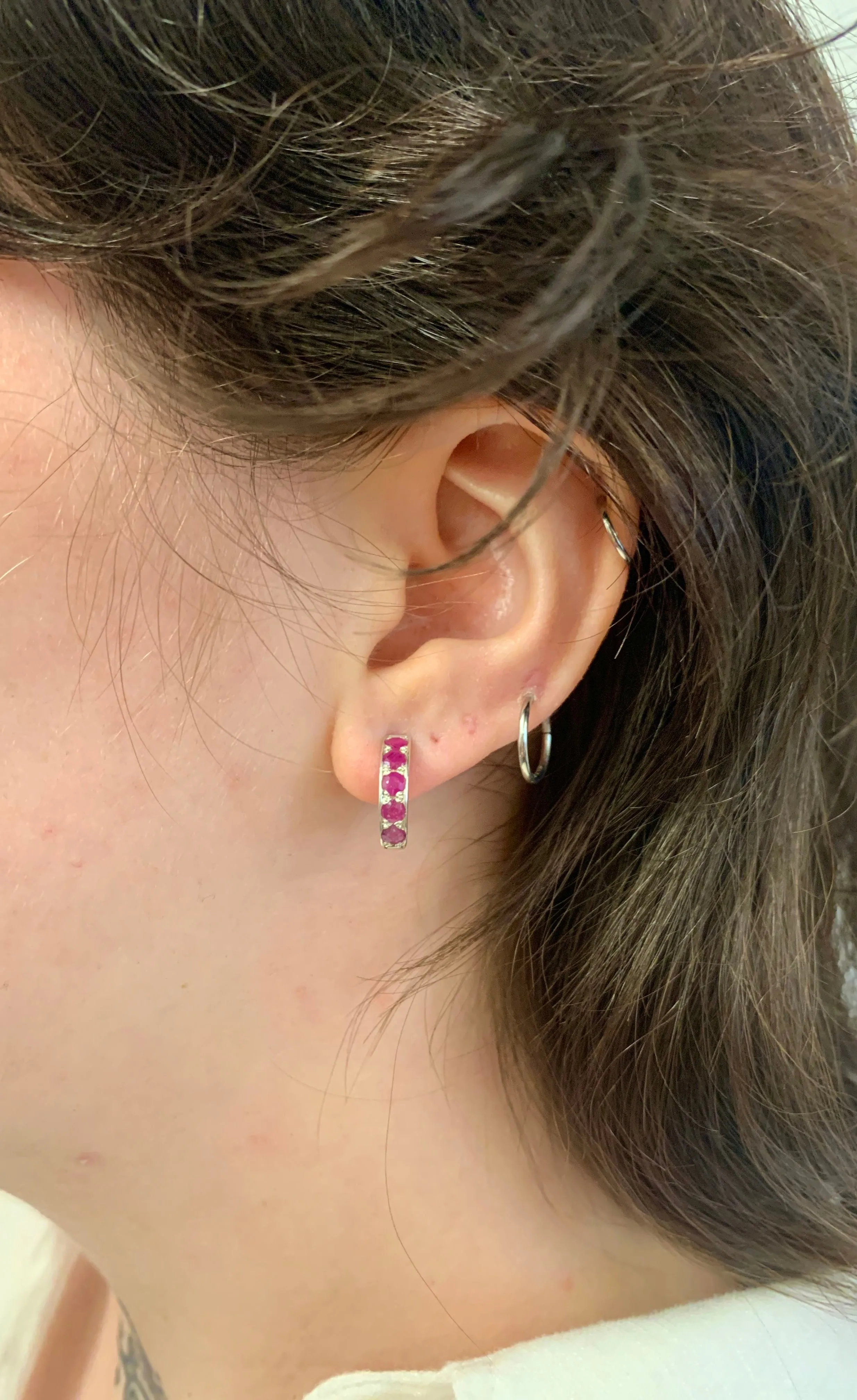 Red Hoop Earrings - Natural Ruby Earrings - Dainty Red Huggies