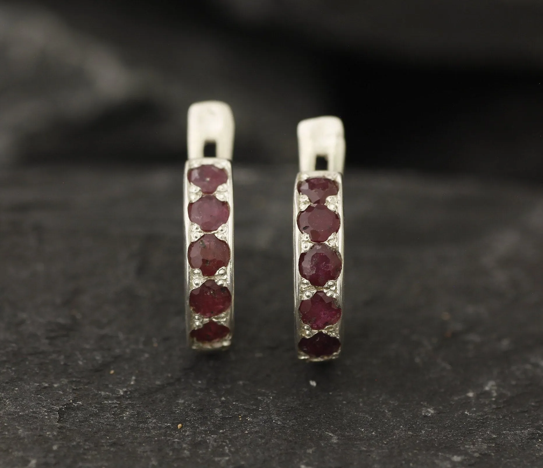 Red Hoop Earrings - Natural Ruby Earrings - Dainty Red Huggies