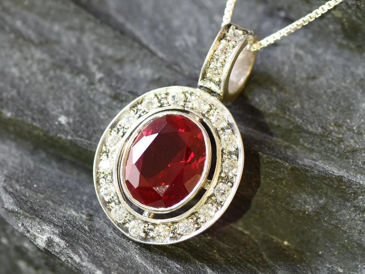 Red Ruby Necklace - Victorian Princess Pendant - Antique Red Necklace