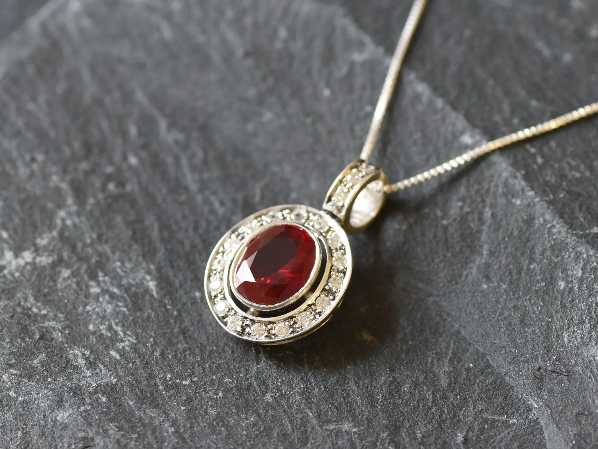 Red Ruby Necklace - Victorian Princess Pendant - Antique Red Necklace