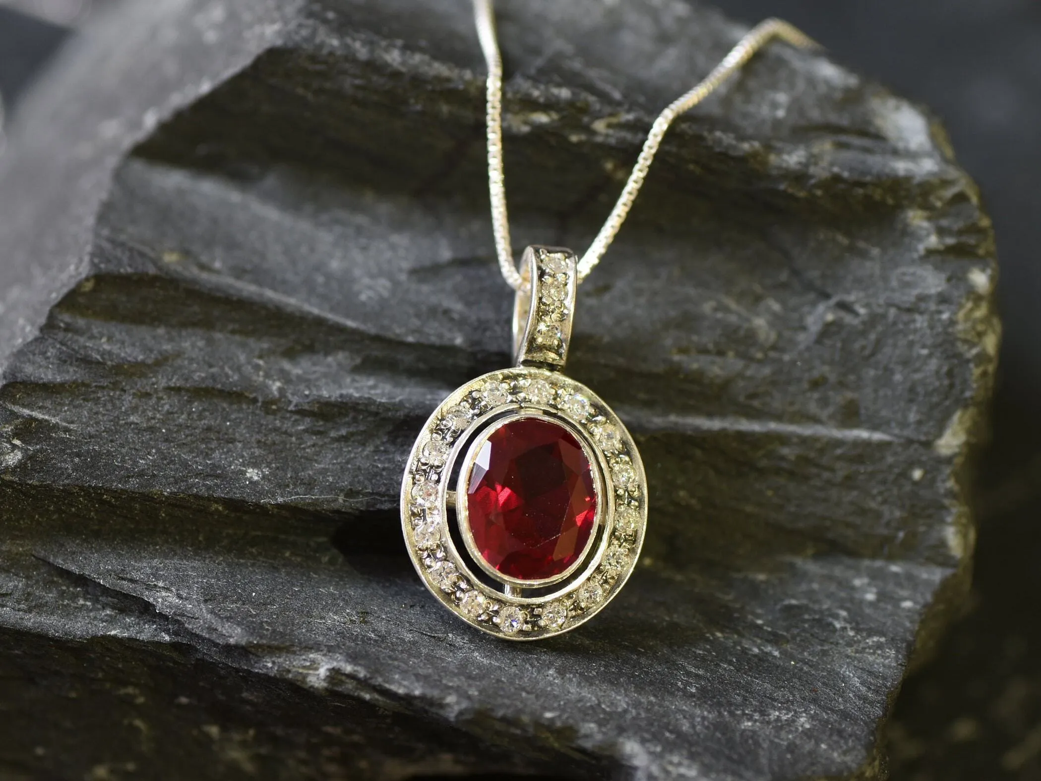 Red Ruby Necklace - Victorian Princess Pendant - Antique Red Necklace