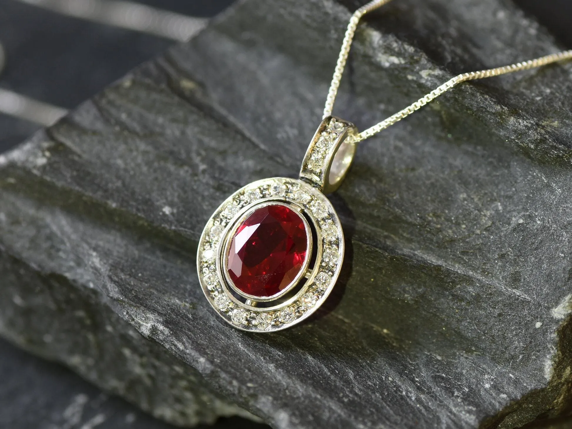 Red Ruby Necklace - Victorian Princess Pendant - Antique Red Necklace