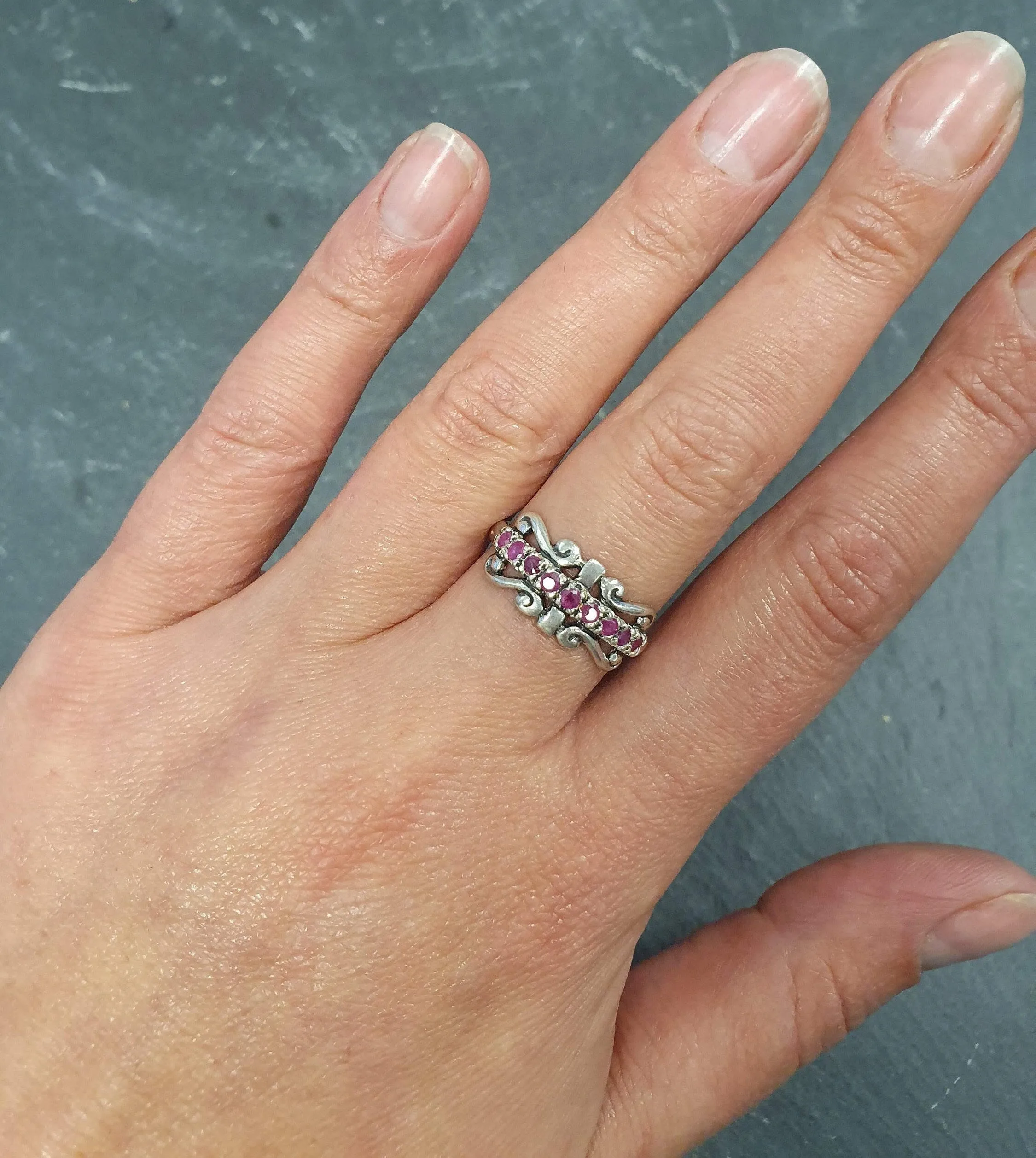 Red Tiara Ring - Natural Ruby Ring, Silver Crown Band