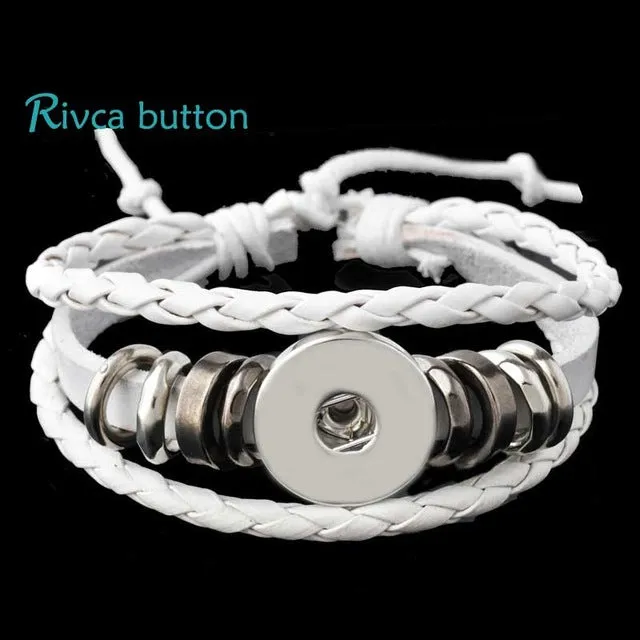 Rivca Snap Button Jewelry Leather Bracelets For Women Fit 18mm Snap Button Bracelet Men Casual Vintage Punk Bracelet P00734