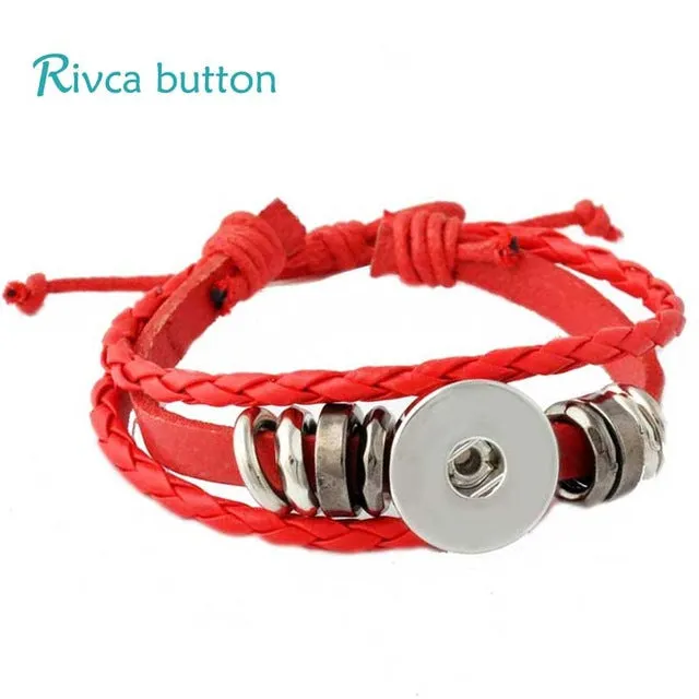 Rivca Snap Button Jewelry Leather Bracelets For Women Fit 18mm Snap Button Bracelet Men Casual Vintage Punk Bracelet P00734