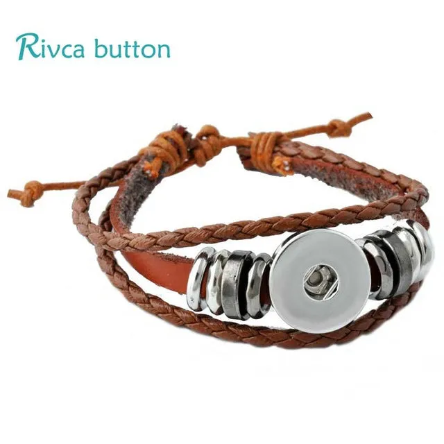 Rivca Snap Button Jewelry Leather Bracelets For Women Fit 18mm Snap Button Bracelet Men Casual Vintage Punk Bracelet P00734