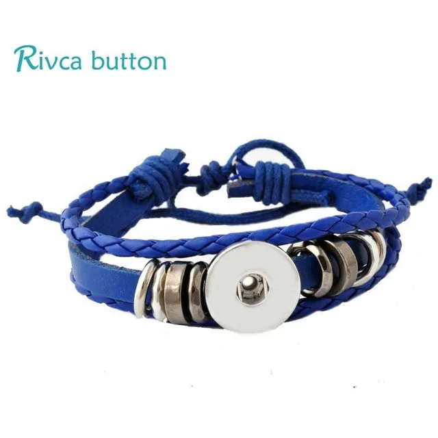 Rivca Snap Button Jewelry Leather Bracelets For Women Fit 18mm Snap Button Bracelet Men Casual Vintage Punk Bracelet P00734