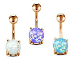 Rose Gold Ion Plated 8mm Opal Prong Set Belly Ring