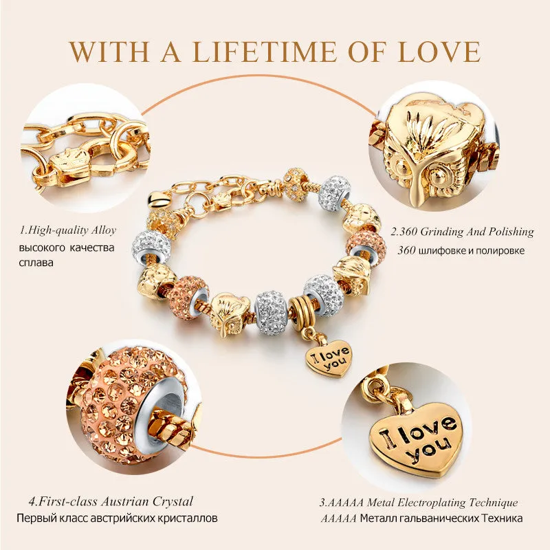 Rose Gold Love Charm Bracelets & Bangles For Women Crystal Beads Friendship Bracelet Femme Famous Brand Turkish Jewelry